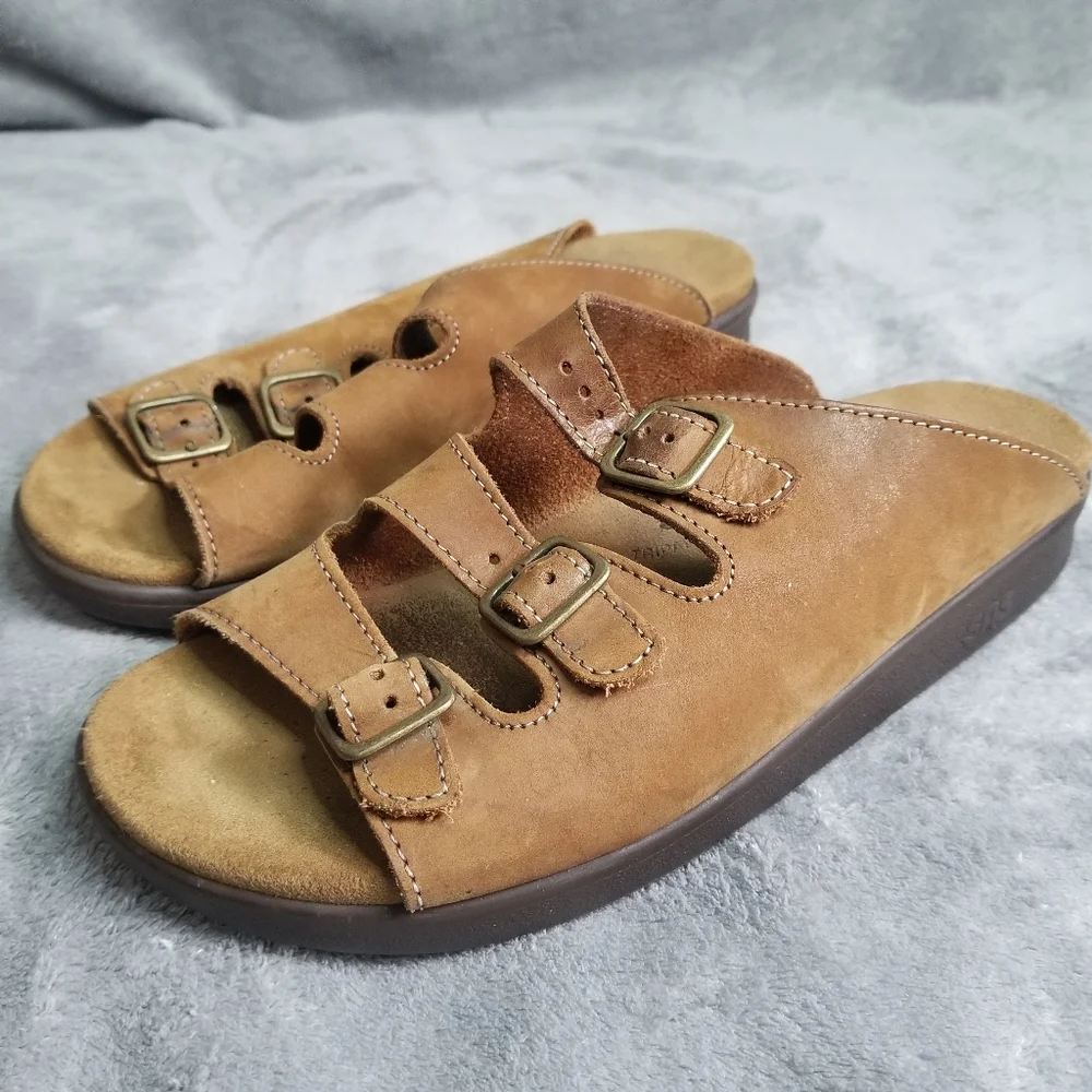 SAS Tripad Comfort WORN IN Brown Leather Womens 3 Buckle Sandals READ - Picture 10 of 12